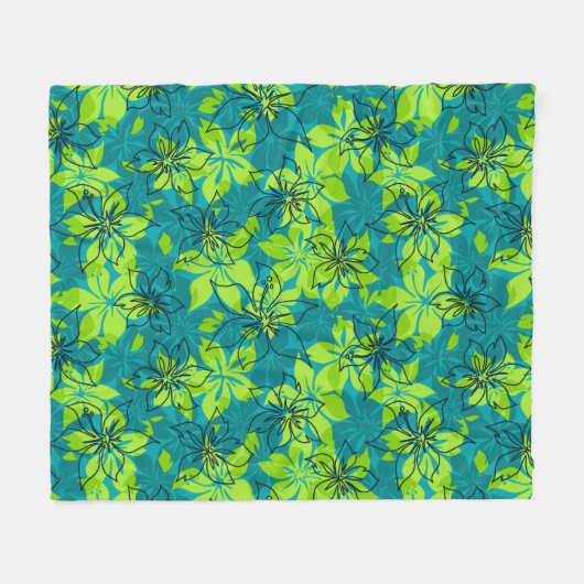 Olowalu Hibiscus Hawaiian Camo Aloha Shirt Print Fleece Deken (Voorkant (Horizontaal))