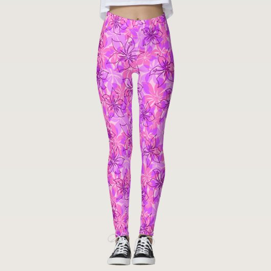 Olowalu Hibiscus Hawaiian Camo Floral Leggings (Voorkant)