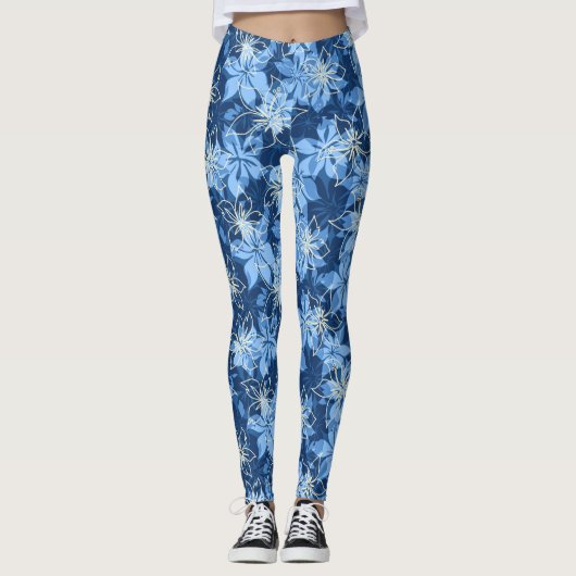 Olowalu Hibiscus Hawaiian Camo Floral Leggings (Voorkant)