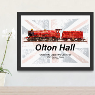 Olton Hall antieke stoomtrein Engelse locomotief Poster