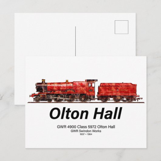 Olton Hall  stoomtrein Engels Locomotief Briefkaart (Voorkant / Achterkant)