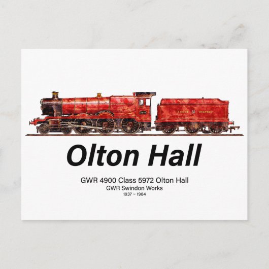 Olton Hall  stoomtrein Engels Locomotief Briefkaart (Voorkant)