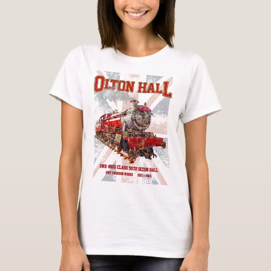 Olton Hall stoomtrein Engels Locomotief T-shirt (Voorkant)