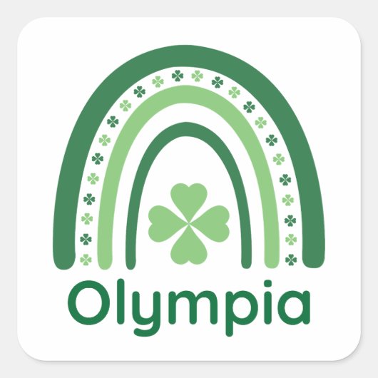 Olympia Name Clover Boho Rainbow Vierkante Sticker (Voorkant)