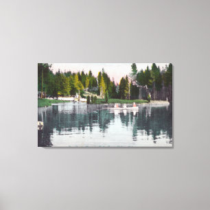 Olympia Park Uitzicht van de Pond, Rowboot Scene Canvas Afdruk
