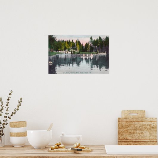 Olympia Park Uitzicht van de Pond, Rowboot Scene Poster (Keuken)