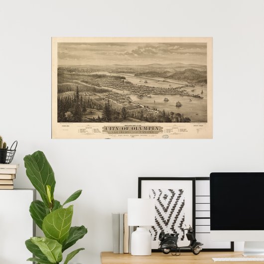 Olympia Washington 1870 Antiek Panorama Poster (Thuiskantoor)