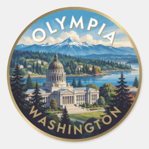 Olympia Washington Capitol Berg Illustratie Ronde Sticker