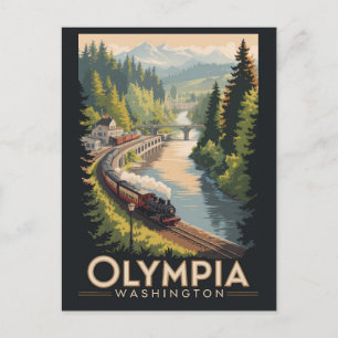 Olympia Washington Illustratie Reis Kunst Vintage Briefkaart