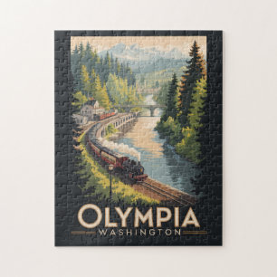 Olympia Washington Illustratie Reis Kunst Vintage Legpuzzel