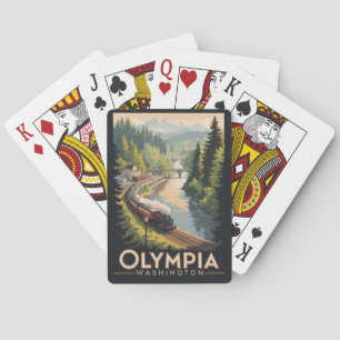 Olympia Washington Illustratie Reis Kunst Vintage Pokerkaarten
