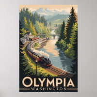 Olympia Washington Illustratie Reis Kunst Vintage
