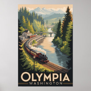 Olympia Washington Illustratie Reis Kunst Vintage Poster