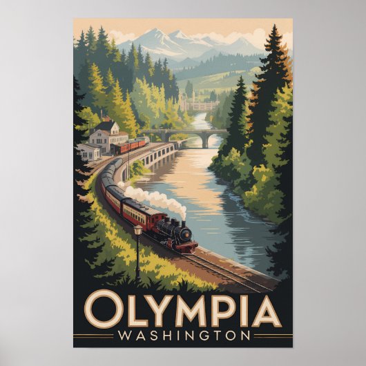 Olympia Washington Illustratie Reis Kunst Vintage Poster (Voorkant)