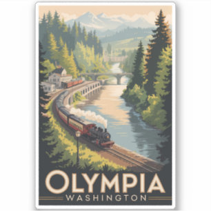Olympia Washington Illustratie Reis Kunst Vintage Sticker