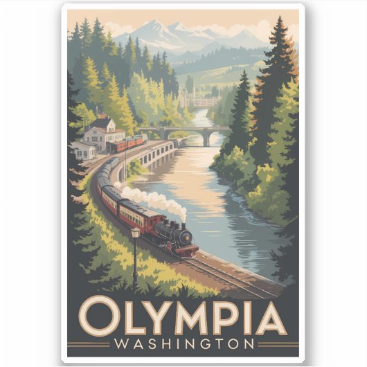 Olympia Washington Illustration Travel Art Vintage Sticker (Voorkant)