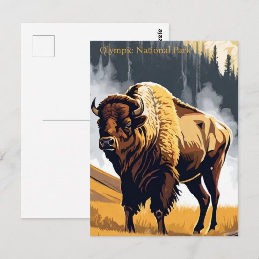Olympic National Park Bison Buffalo Waterverf Briefkaart (Voorkant / Achterkant)