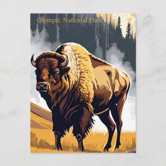 Olympic National Park Bison Buffalo Waterverf Briefkaart (Voorkant)