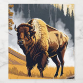 Olympic National Park Bison Buffalo Waterverf Wijn Etiket (Enkel label)