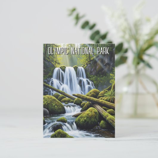 Olympic national park hoh rainforest waterfall briefkaart (Staand voorkant)