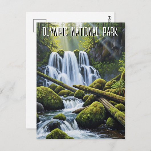 Olympic national park hoh rainforest waterfall briefkaart (Voorkant / Achterkant)
