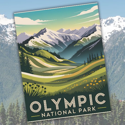 Olympic National Park Hurricane Ridge Retro Reizen Briefkaart