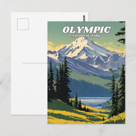 Olympic National Park illustratie retro Briefkaart (Voorkant / Achterkant)