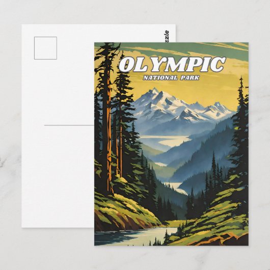 Olympic National Park illustratie retro Decoratief Briefkaart (Voorkant / Achterkant)