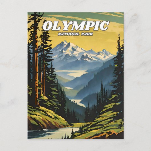 Olympic National Park illustratie retro Decoratief Briefkaart (Voorkant)