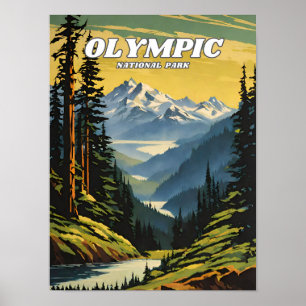 Olympic National Park illustratie retro Decoratief Poster