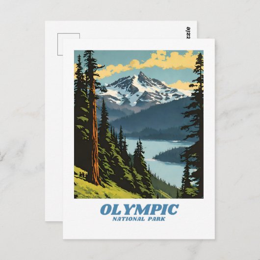 Olympic National Park illustratie retro esthetisch Briefkaart (Voorkant / Achterkant)