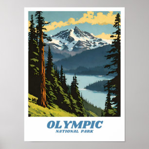 Olympic National Park illustratie retro esthetisch Poster