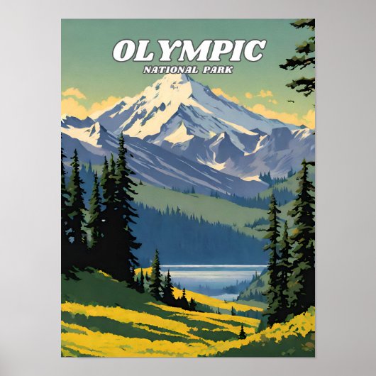 Olympic National Park illustratie retro Poster (Voorkant)
