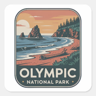 Olympic National Park Kust Vintage Badge Vierkante Sticker
