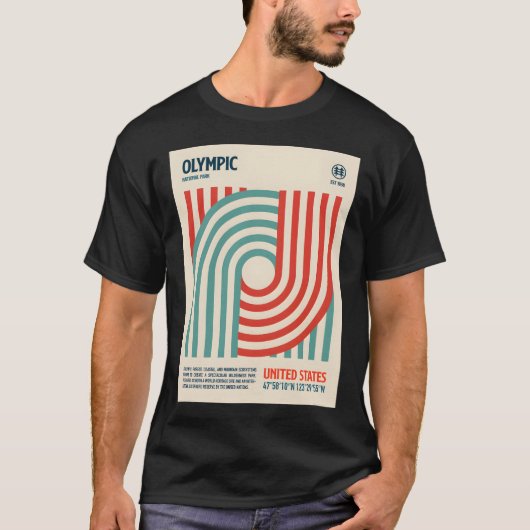 Olympic National Park Retro Travel Art T-shirt (Voorkant)