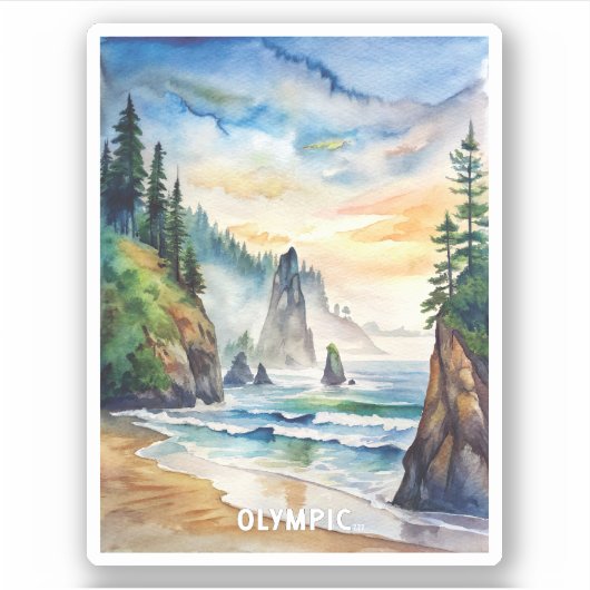 Olympic National Park Waterverf Schilderij Sticker (Voorkant)