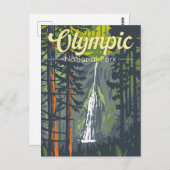 Olympisch Nationaal Park Illustratie Retro Briefkaart (Voorkant / Achterkant)