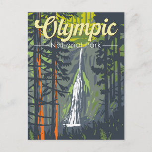 Olympisch Nationaal Park Illustratie Retro Briefkaart