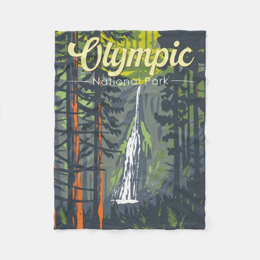 Olympisch Nationaal Park Illustratie Retro Fleece Deken (Voorkant)