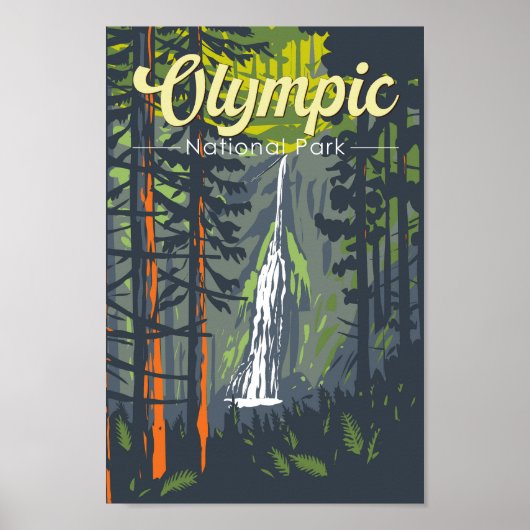 Olympisch Nationaal Park Illustratie Retro Poster (Voorkant)