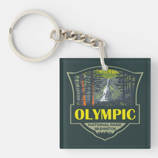 Olympisch Nationaal Park Illustratie Retro Sleutelhanger (Voorkant)