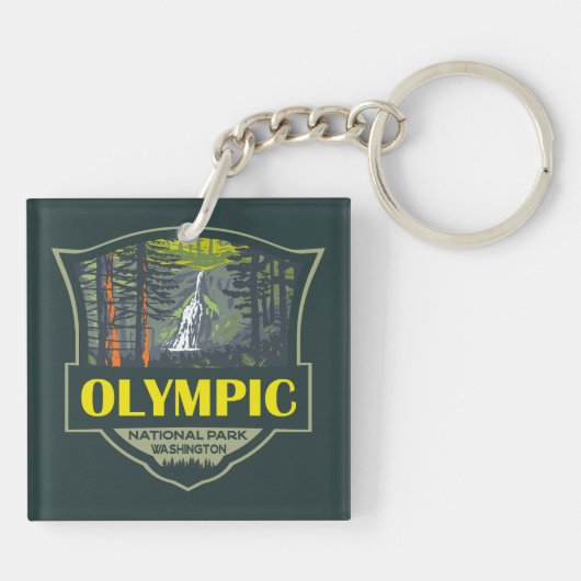 Olympisch Nationaal Park Illustratie Retro Sleutelhanger (Achterkant)