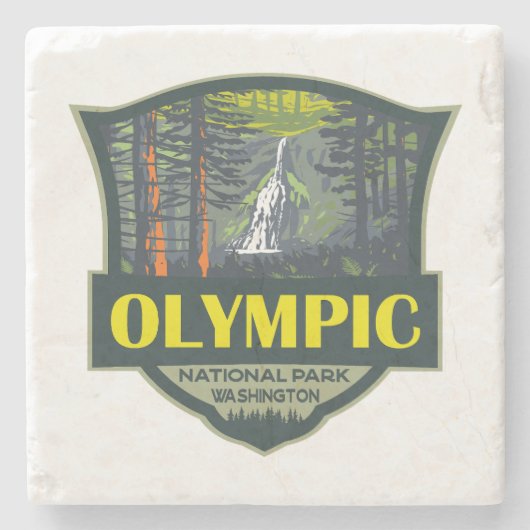 Olympisch Nationaal Park Illustratie Retro Stenen Onderzetter (Voorkant)