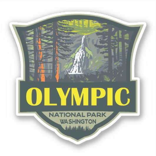 Olympisch Nationaal Park Illustratie Retro Sticker (Voorkant)