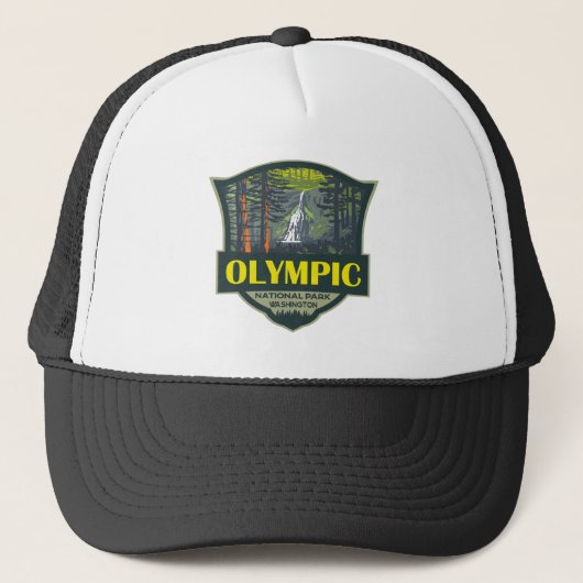 Olympisch Nationaal Park Illustratie Retro Trucker Pet (Voorkant)