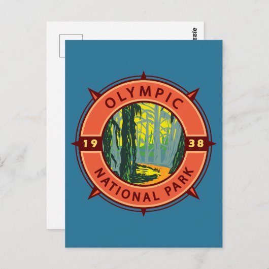 Olympisch natuurpark Hoh Rainforest Retro Compass Briefkaart (Voorkant / Achterkant)