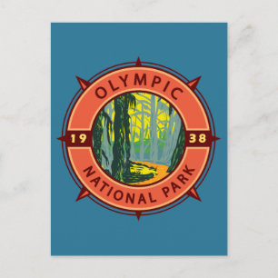Olympisch natuurpark Hoh Rainforest Retro Compass Briefkaart