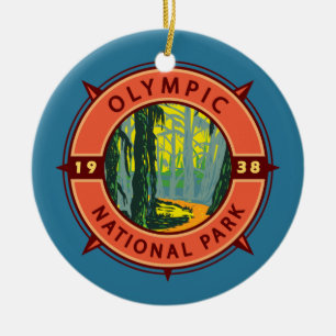 Olympisch natuurpark Hoh Rainforest Retro Compass Keramisch Ornament