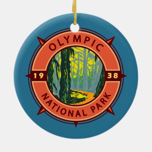 Olympisch natuurpark Hoh Rainforest Retro Compass Keramisch Ornament (Achterkant)