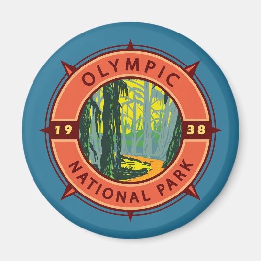 Olympisch natuurpark Hoh Rainforest Retro Compass Magneet (Voorkant)